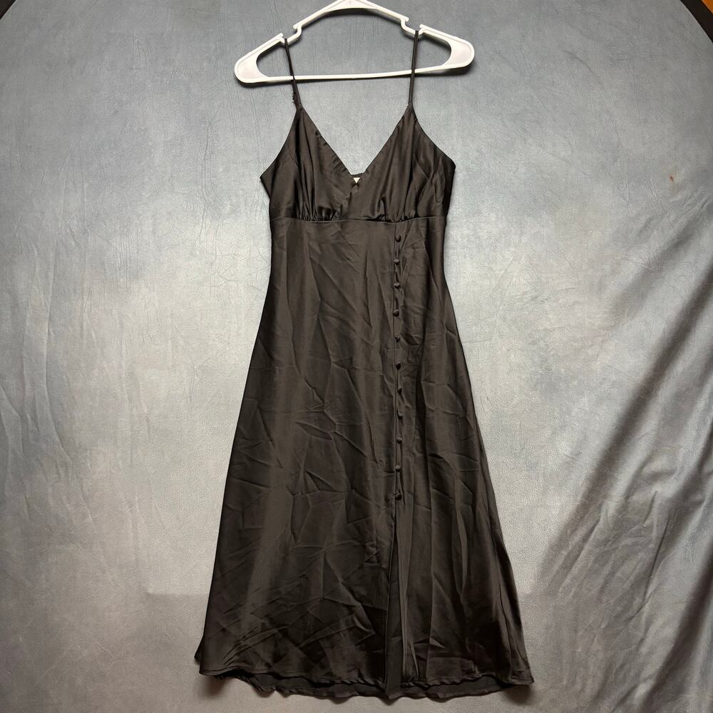 Bloomfield Black Satin Slip Dress Midi Adjustable Straps Minimalist Cocktail